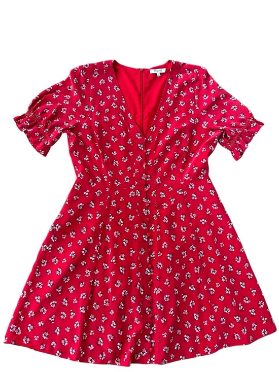 Madewell Dresses & Skirts - MADEWELL Red and White Floral Silk Button Front Ruffle Sleeve Silk Mini Dress